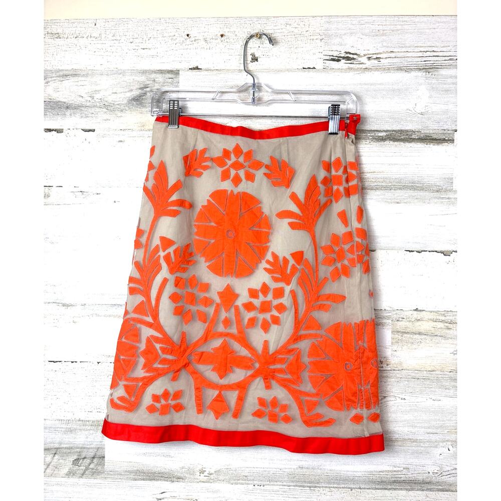Etcetera Womens 4 Orange Beige Velvet Pencil Mini Skirt Boho Summer NWT Casual